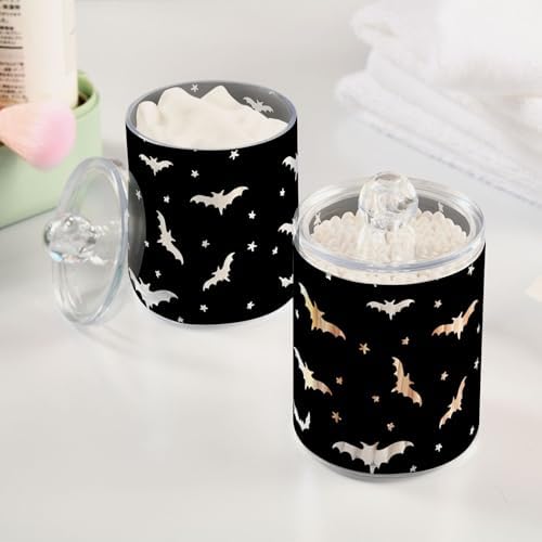 Bats 4 Pack Plastic Qtips Holder Bathroom Organizer Canisters for Cotton Balls/Swabs/Pads/Floss,Plastic Apothecary Jars for Vanity