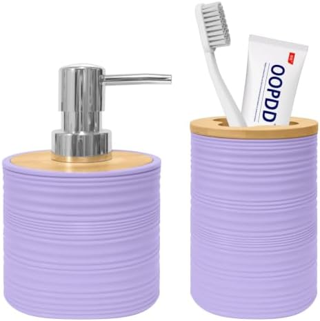 2 PCS Bathroom Accessories Set, Purple Soap Dispenser and Toothbrush Holder