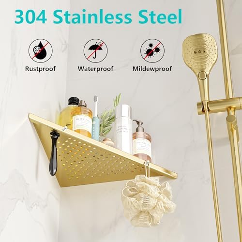 Qeke 10" Corner Shower Shelf, 2 Pack Tile Corner Shelves, Brushed Golden