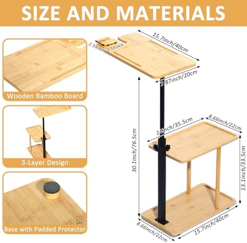 3 Layer Bath Tub Tray Table Liftable Freestanding Bamboo Bath Tray Caddy for Tub Against Wall Shelf Bathroom Organizer Shelf for Luxury Spa (Square)