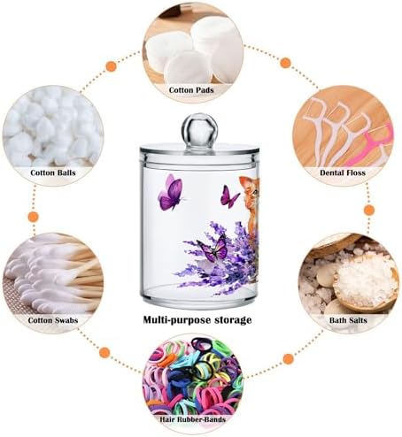MNSRUU 4 Pack Qtip Holder Dispenser Lavender Hope Flowers Bathroom Storage Canister Cotton Ball Holder Bathroom Containers for Cotton Swabs/Pads/Floss