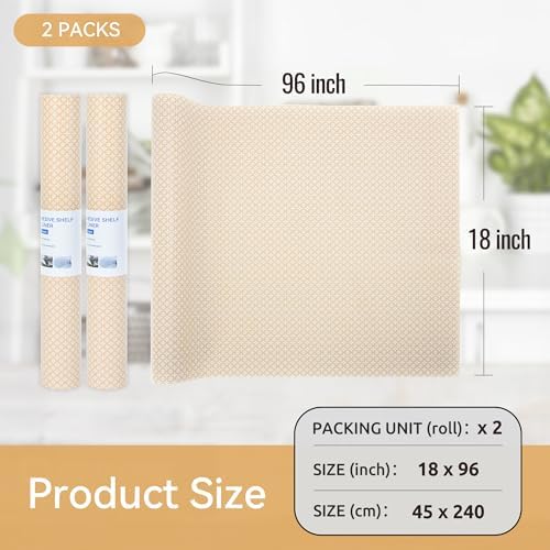 FIFTY FEET 18"x96" Non-Adhesive Shelf Liner for Kitchen Cabinets and Drawers, Washable Non-Slip PVC Cabinet Liner (Yellow Circle)(2 Roll)