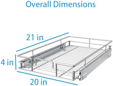 Pulloutor Pull Out Cabinet Organizer,Slide Out Kitchen Cabinet Storage Shelf and Drawer Organizer NEED 21" W and 22" D Cabinet, Chrome Finish (20 * 21 in)