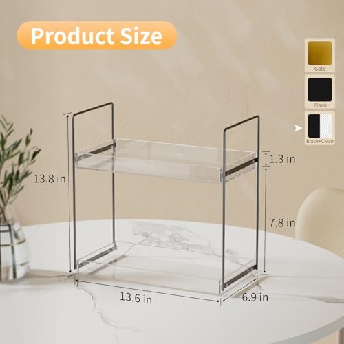 NPPLUS 2 Tier Bathroom Counter Organizer Matte Black+Clear Acrylic Vanity