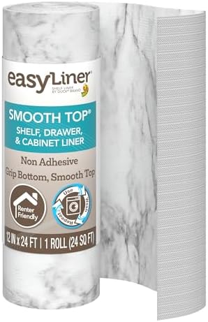 Smooth Top EasyLiner for Cabinets & Drawers, Easy to Install, Shelf Paper & Drawer Liner Non Adhesive, Non Slip Shelf Liner for Pantry, Kitchen Essentials, 12 in x 24 ft (1 Pack), 24 ft, Gray Marble