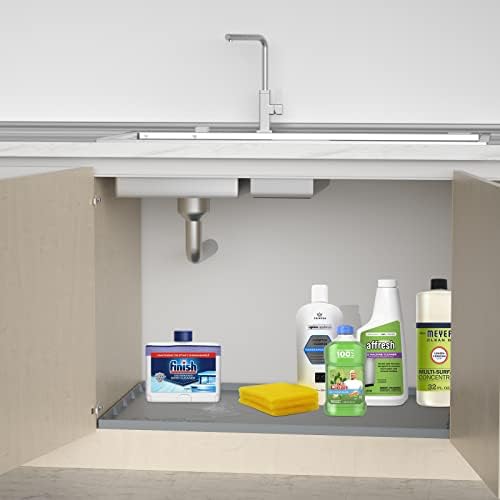 Under Sink Mat for 36" Cabinet, Holds Over 3.3 Gallons, Silicone Waterproof Mat, Under Sink Liner Sink Cabinet Protector for Water Drips, Leaks, Spills Gray 35x22.5 inch