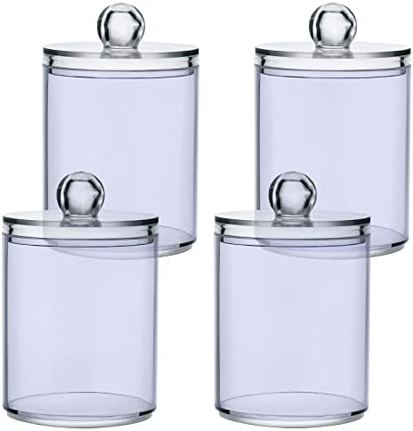 SHJI Lavender Qtip Holder Organizer Dispenser Cotton Swabs Cans Plastic Jars with Lid Set 2 Pack Bathroom Storage Canister for Cotton Ball Floss Cotton Pads