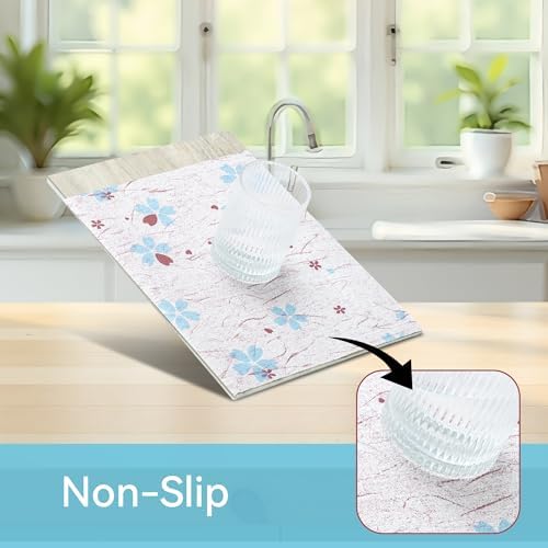 FIFTY FEET 18"x96" Non-Adhesive Shelf Liner for Kitchen Cabinets and Drawers, Washable Non-Slip PVC Cabinet Liner (Blue Floral)(1 Roll)