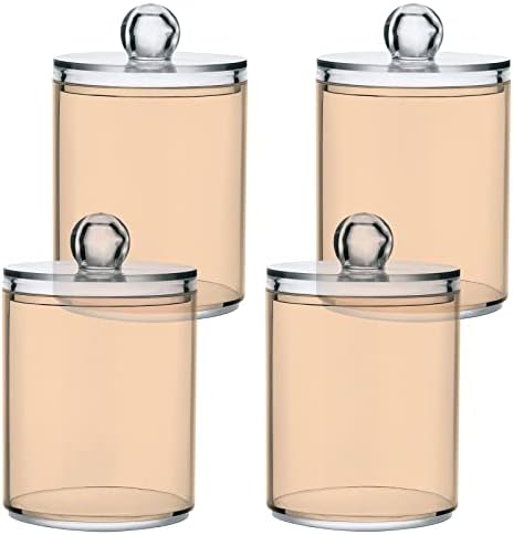 SHJI Peach Puff Qtip Holder Organizer Dispenser Cotton Swabs Cans Plastic Jars with Lid Set 2 Pack Bathroom Storage Canister for Cotton Ball Floss Cotton Pads
