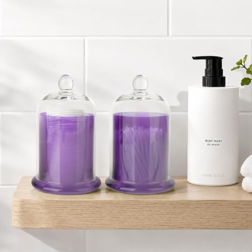 Qtip Holder Glass Apothecary Jars with Lids Bathroom Storage Purple