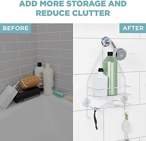 Zenna Home Rust Resistant Hanging Shower Caddy, Over the Shower Head Caddy with 1 Wide Shelf and Built In Soap Dish, Steel Bathroom Hanging Organizer, White