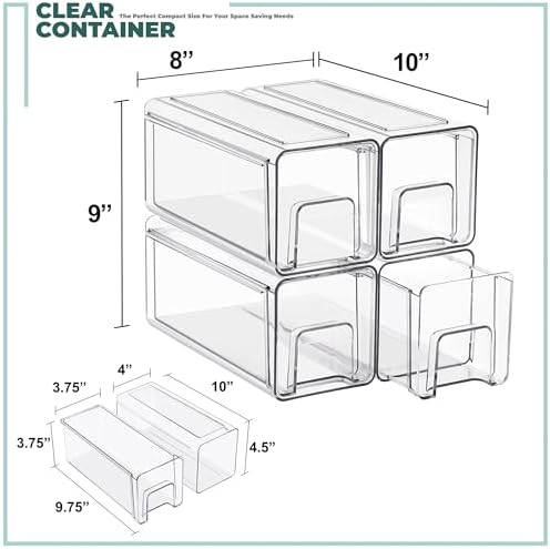 Sorbus Clear Stackable Storage Drawers with Handles (Small, 4 Pack)
