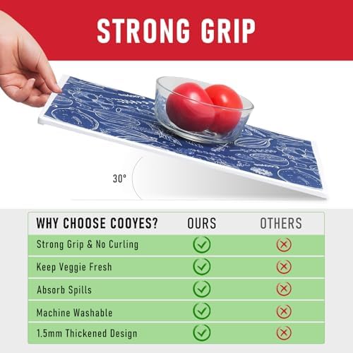 Cooyes 2 in 1 Shelf Liner for Refrigerator, 6 Pack, 12“ × 24”, Fridge Drawer & Shelf Liners for Kitchen Cabinets Non-Adhesive, Breathable Cloth Material, Keep Produce Fresh Longer