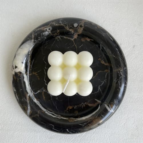 Natural Marble Round Vanity Tray Jewelry Makeup Dish Decorative Tray for Coffee Table,Bathroom,Bedroom (Portoro)