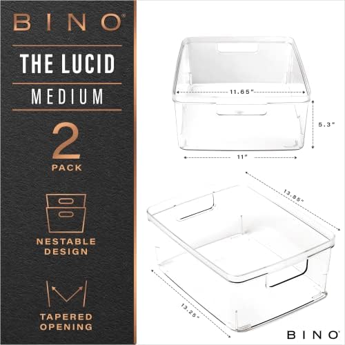 BINO | Plastic Storage Bins, Medium - 6 Pack | THE LUCID COLLECTION | Multi-Use Built-In Handles | BPA-Free | Clear Storage Containers | Fridge Organizer | Pantry & Home Organization