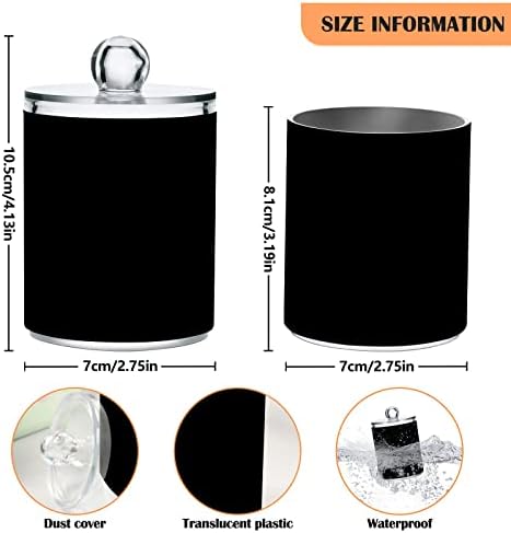 SHJI Black Qtip Holder Organizer Dispenser Cotton Swabs Cans Plastic Jars with Lid Set 2 Pack Bathroom Storage Canister for Cotton Ball Floss Cotton Pads