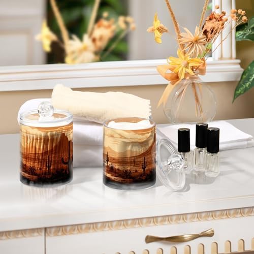 2 Pack Apothecary Jars Bathroom Vintage Western Cowboy Qtip Holder Dispenser Clear Plastic Storage Canister Jar with Lid for Cotton Ball, Cotton Swab