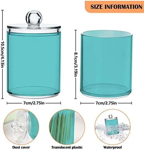 SHJI Pale Turquoise Qtip Holder Organizer Dispenser Cotton Swabs Cans Plastic Jars with Lid Set 4 Pack Bathroom Storage Canister for Cotton Ball Floss Cotton Pads