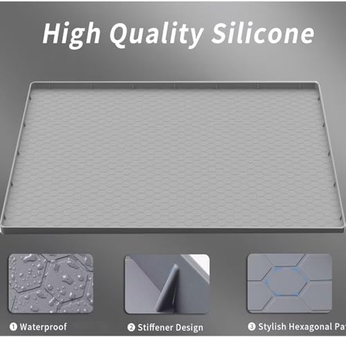 Under Kitchen Sink Mat 25" x 19", SAZTEAY Waterproof Silicone Under Sink Tray, Under Sink Protector Mat for Bathroom and Kitchen Cabinets(Grey)