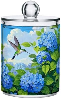 MNSRUU 4 Pack Qtip Holder Organizer Dispenser Floral Hydrangea Hummingbird Bathroom Storage Canister Cotton Ball Holder Bathroom Containers for Cotton Swabs/Pads/Floss