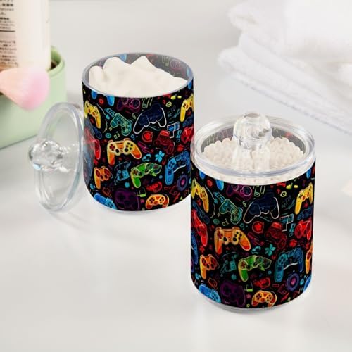 2 Pack Qtip Holder Dispenser with Lids, Funny Gaming Controllers Gamepad Plastic Storage Containers, Bathroom Canisters Organizer for Cotton Swab, Floss 21214875