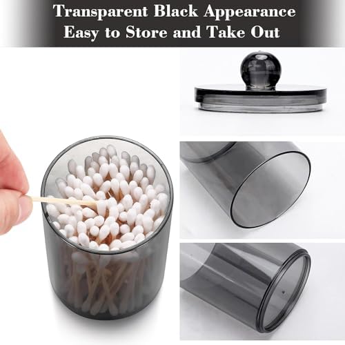 2 Pack Cotton Buds Dispenser, Cotton Pad Holder, 10 oz Clear Black
