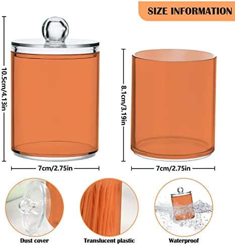 DOMIKING Orange 2 Pack Cotton Swab Holder Dispenser Plastic Jar Bathroom Storage Canister Acrylic Containers for Floss Makeup Sponges Cotton Ball
