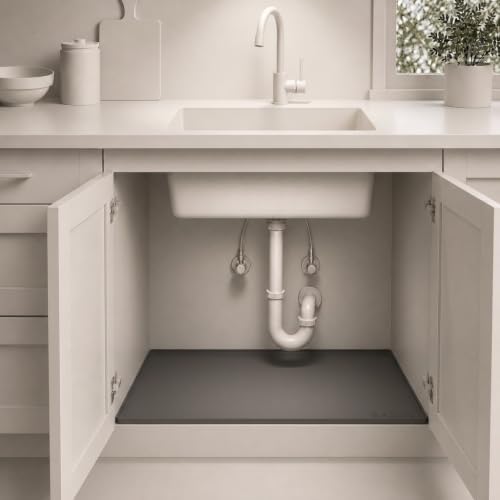 BASIN - Heavy Duty Under Sink Mat - The Original Silicone Under Sink Mats for Kitchen Waterproof - Under Sink Tray for Kitchen Waterproof - Under Sink Cover Kitchen Cabinet Liner Gray 34x22