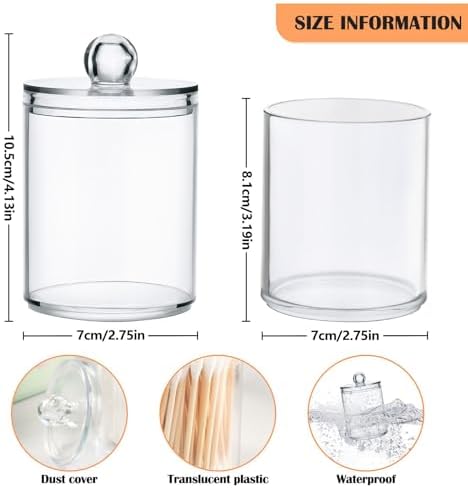 Gredecor 4 Pack Snow Qtip Holder Organizer Dispenser Clear Bathroom Storage Canister Cotton Ball Holder Bathroom Containers for Cotton Swabs/Pads/Floss