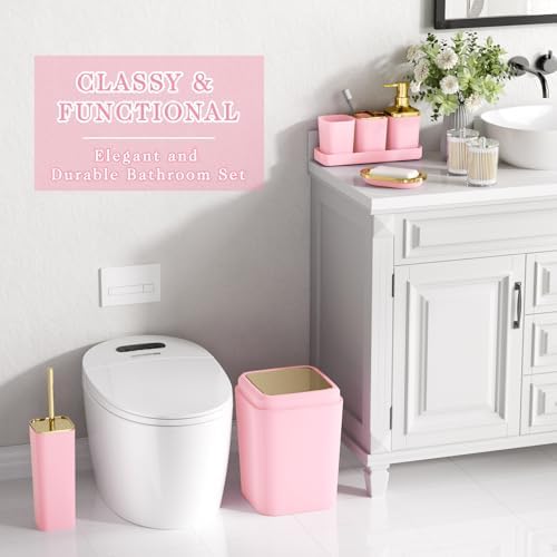 XLHOMO Pink Bathroom Set, Bathroom Sets with Shower Curtain and Rugs