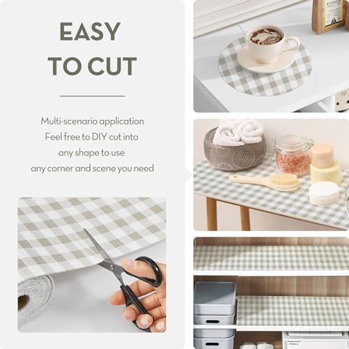 Drawer Shelf Liner, Non-Slip Kitchen Cabinet Liners Non-Adhesive Thick Strong Grip Waterproof Mats Protect Dresser Shelves Cupboard Bathroom Cabinets, Green Plaid, 17.5 in X 30 FT