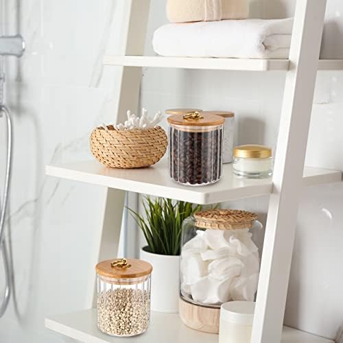 Irenare 2 Pack Glass Jars with Bamboo Lids, Bathroom Cotton Ball Holder