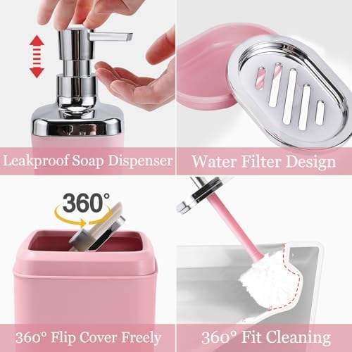 XLHOMO Bathroom Accessories Set, Pink Bathroom Set, Shower Curtain Set