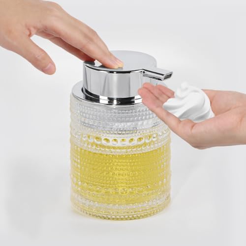 Clear Bathroom Accessory Set, Glass Foam Soap Dispenser and Toothbrush Holder Set, Bathroom Soap and Toothbrush Holder Set, Glass Foaming Hand Soap Dispenser for Countertop Decor