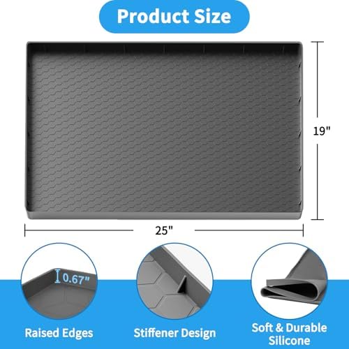 Under Kitchen Sink Mat 22" x 19", Waterproof Silicone Under Sink Tray, Under Sink Protector Mat for Bathroom and Kitchen Cabinets(Grey)