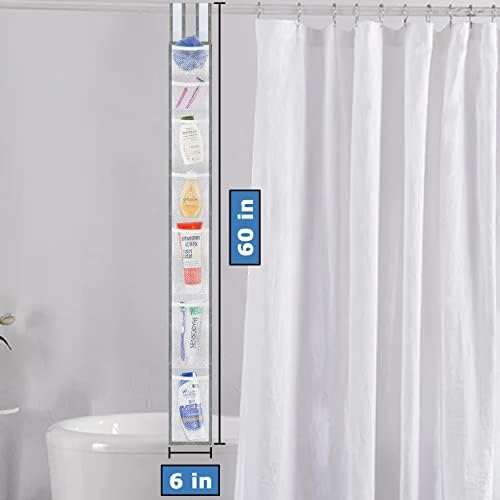 Skywin Hanging Mesh Shower Caddy, 7 Pockets, Quick Dry, 60 x 6 In - White