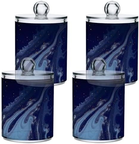 MNSRUU 2 Pack Qtip Holder Organizer Dispenser Beautiful Navy Blue Marble Bathroom Storage Canister Cotton Ball Holder Bathroom Containers for Cotton Swabs/Pads/Floss