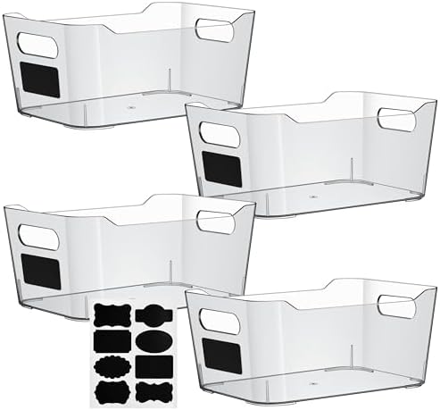 Clear Plastic Storage Bins, Perfect for Kitchen Organization or Pantry Organizers and Storage, Refrigerator Freezer Fridge Organizer Storage Containers Bin for Organizing Medicine Cabinet Organizer