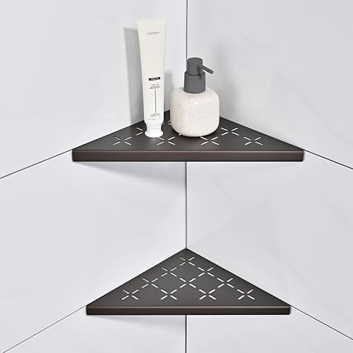 Corner Shower Shelf, 2-Pack Shower Shelves SUS304 Stainless Steel Bathroom Shelves for Tile Walls, Recessed Corner Shelf Organizer Rack, No Drilling (Bronze, 10"-2 Pack)