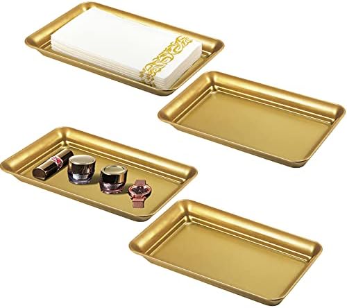 SheeChung Metal Vanity Tray, Bathroom Counter Storage Tray, Gold 4 Pack