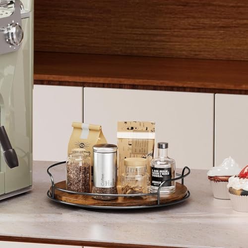 LAMU 2 Pack 9'' 12'' Lazy Susan Turntable Organizer for Table Top Cabinet, Wooden Lazy Susan for Kitchen, Pantry, Countertop, Bathroom Vanity, Spice Organization, Wood Decor