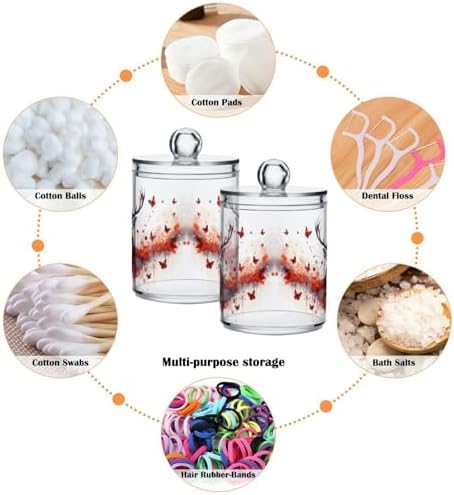 MNSRUU 2 Pack Qtip Holder Organizer Dispenser Deer Butterflies Pink Bathroom Storage Canister Cotton Ball Holder Bathroom Containers for Cotton Swabs/Pads/Floss