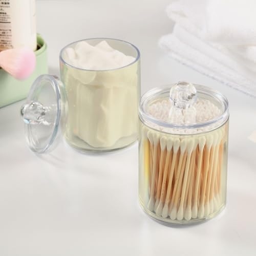 Gredecor 4 Pack Beige Qtip Holder Organizer Dispenser Clear Bathroom Storage Canister Cotton Ball Holder Bathroom Containers for Cotton Swabs/Pads/Floss