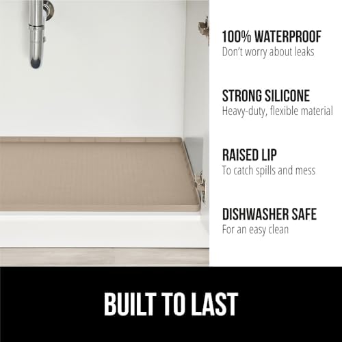 GORILLA GRIP Waterproof Silicone Under Sink Mat, Stay in Place, 19x34 Beige