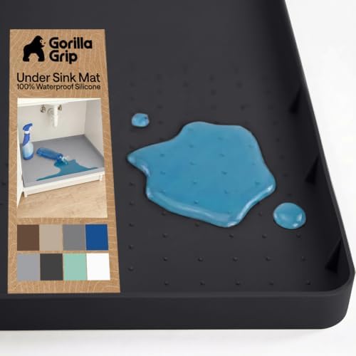 GORILLA GRIP Waterproof Silicone Under Sink Mat, Stay in Place, 34x22 Black