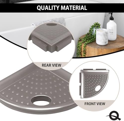 Questech 5" Corner Shower Footrest, Lugged for New Construction, Shaving Shelf for Inside Shower, Bathroom Storage Corner Caddy, Metro Lugged, Brushed Nickel Finish
