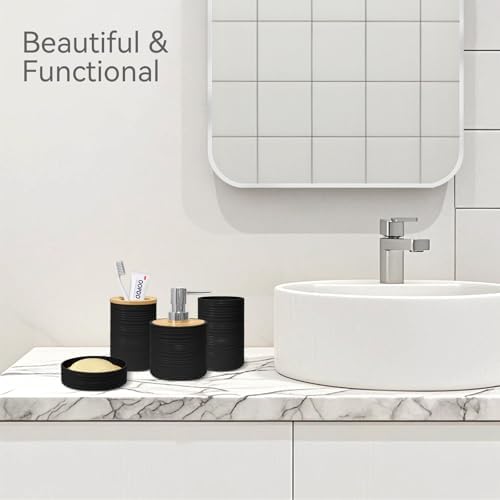 Bathroom Accessories Set 4 PCS, Black Bamboo Bathroom Sets Accessories