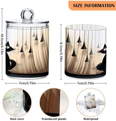 Qtip Holder Dispenser Apothecary Jars with Lids Cute Black Cat Clear Bathroom Container Cotton Swab Ball Holder 2 Pack