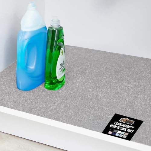 GORILLA GRIP LeakGuard Under Sink Mat for Kitchen Cabinet, 24x30 Light Gray
