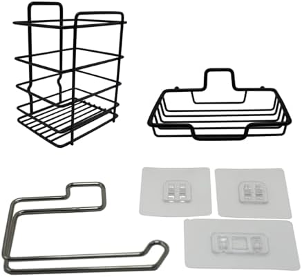 Shower Caddy 3 Pack - Soap Dish - Toothbrush and Paper Towel Holder - Practical Affordable Portable Home Living Bathroom and Kitchen Essentials - Black Toothbrush Holder Wall Mounted